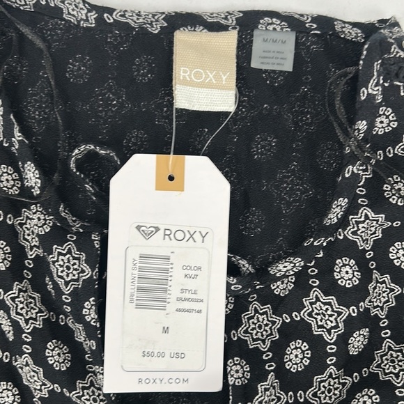 Roxy Brilliant Sky long sleeved mini dress boho bell sleeve Black & White size M - Picture 3 of 11